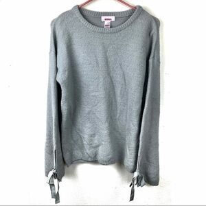 Y2K BONGO Grey Eyelet Lace up Sleeve Sweater Medium